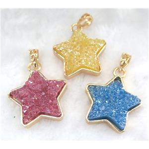 gemstone pendant, star, gold plated, approx 30mm dia [GMPDA5854]