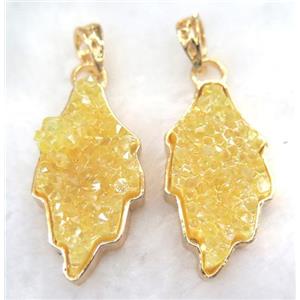 gemstone pendant, leaf, gold plated, approx 20-35mm [GMPDA5858]
