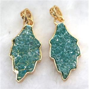 gemstone pendant, leaf, gold plated, approx 20-35mm [GMPDA5861]