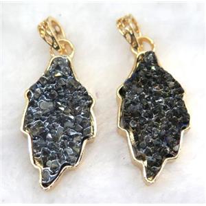 gemstone pendant, leaf, gold plated, approx 20-35mm [GMPDA5862]