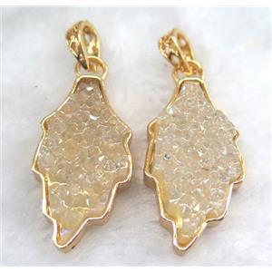 druzy resin pendant, leaf, gold plated, approx 20-35mm [GMPDA5863]