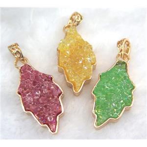 druzy resin pendant, leaf, gold plated, approx 20-35mm [GMPDA5864]