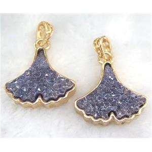 druzy resin pendant, leaf, gold plated, approx 25-30mm [GMPDA5865]