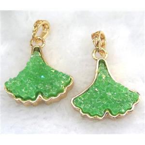 druzy resin pendant, leaf, gold plated, approx 25-30mm [GMPDA5866]
