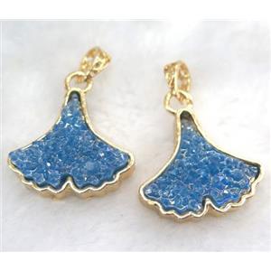 druzy resin pendant, leaf, gold plated, approx 25-30mm [GMPDA5867]