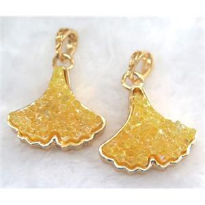 druzy resin pendant, leaf, gold plated, approx 25-30mm [GMPDA5868]