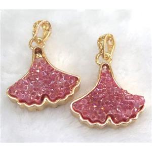druzy resin pendant, leaf, gold plated, approx 25-30mm [GMPDA5869]
