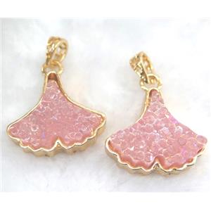 druzy resin pendant, leaf, gold plated, approx 25-30mm [GMPDA5870]
