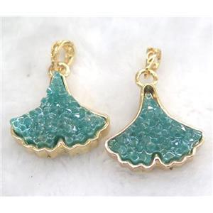 druzy resin pendant, leaf, gold plated, approx 25-30mm [GMPDA5871]
