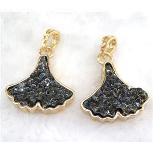 druzy resin pendant, leaf, gold plated, approx 25-30mm [GMPDA5872]