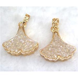 druzy resin pendant, leaf, gold plated, approx 25-30mm [GMPDA5873]