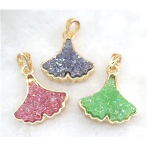 druzy resin pendant, leaf, gold plated, approx 25-30mm [GMPDA5874]