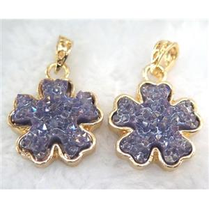 druzy resin pendant, gold plated, approx 25mm dia [GMPDA5875]