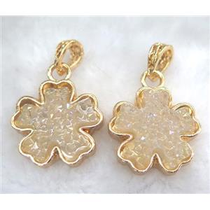 druzy resin pendant, gold plated, approx 25mm dia [GMPDA5883]