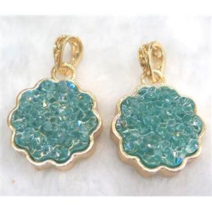 druzy resin pendant, gold plated, approx 23mm dia [GMPDA5891]