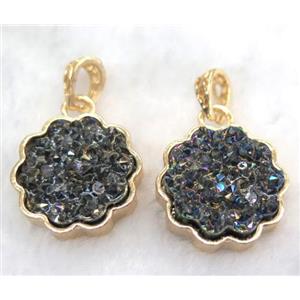 druzy resin pendant, gold plated, approx 23mm dia [GMPDA5892]
