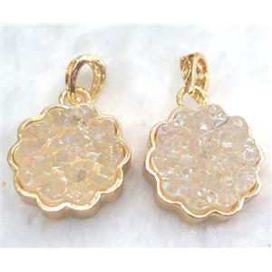 druzy resin pendant, gold plated, approx 23mm dia [GMPDA5893]