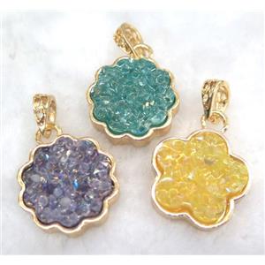 druzy resin pendant, gold plated, approx 23mm dia [GMPDA5894]