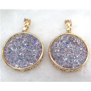 druzy resin pendant, gold plated, approx 28mm dia [GMPDA5924]