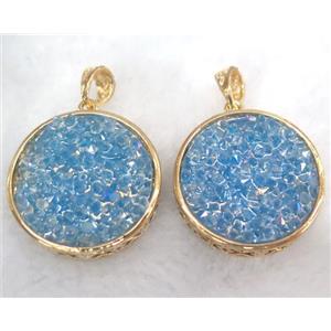 druzy resin pendant, gold plated, approx 28mm dia [GMPDA5926]
