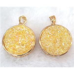 druzy resin pendant, gold plated, approx 28mm dia [GMPDA5927]