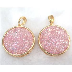 druzy resin pendant, gold plated, approx 28mm dia [GMPDA5929]