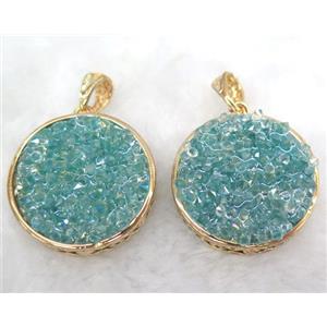 druzy resin pendant, gold plated, approx 28mm dia [GMPDA5930]