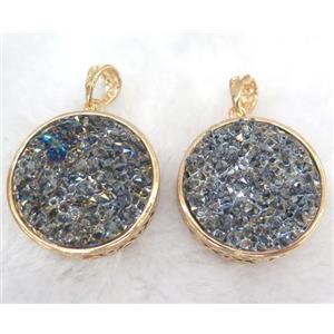druzy resin pendant, gold plated, approx 28mm dia [GMPDA5931]