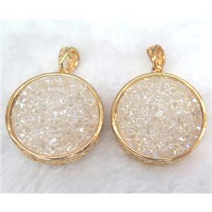 druzy resin pendant, gold plated, approx 28mm dia [GMPDA5932]
