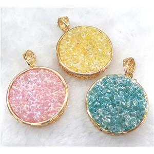 druzy resin pendant, gold plated, approx 28mm dia [GMPDA5933]