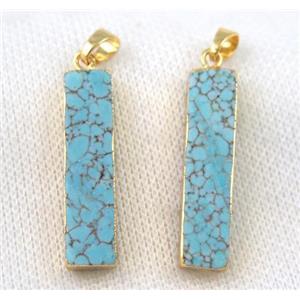 blue turquoise pendant, rectangle, gold plated, approx 8-35mm [GMPDA5950]