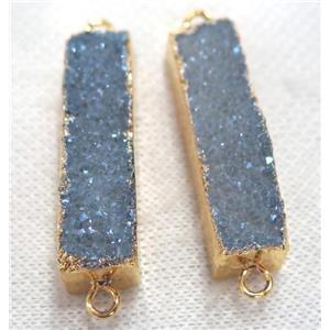 druzy quartz connector, gray-blue, rectangle, gold plated, approx 10-40mm [GMPDA6002]