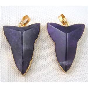 Amethyst pendant, shield, gold plated, approx 25-35mm [GMPDA6005]