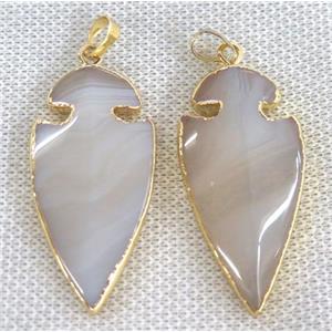 gray agate pendant, arrowhead, gold plated, approx 20-45mm [GMPDA6028]