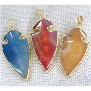 agate arrowhead pendant, mix color, gold plated, approx 20-45mm [GMPDA6029]