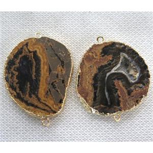 antique yellow Opal Jasper connector, freeform, gold plated, approx 15-35mm [GMPDA6032]