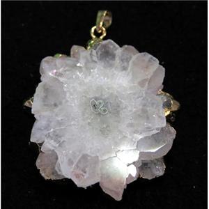 polished Solar Quartz drzuy pendant, freeform, white, gold plated, approx 30-50mm [GMPDA6045]