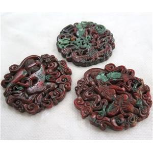 henan jade pendant, flat round, darkred, approx 55-65mm [GMPDA6048]