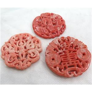 henan jade pendant, flat round, pink, approx 55-65mm [GMPDA6049]