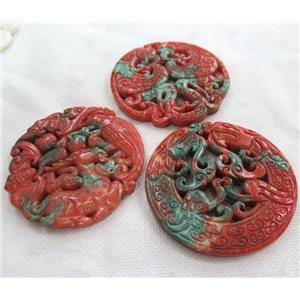 henan jade pendant, flat round, red, approx 55-65mm [GMPDA6050]