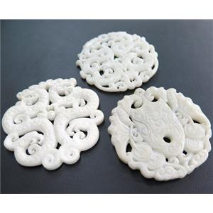 white henan jade pendant, flat round, approx 55-65mm [GMPDA6052]