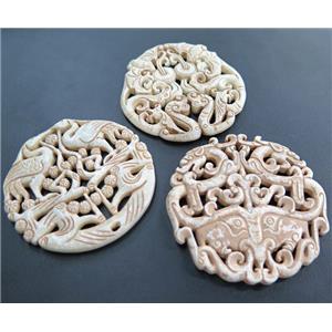 henan jade pendant, flat round, antique white, approx 55-65mm [GMPDA6053]