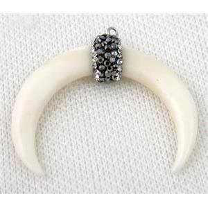white bone pendant paved rhinestone, approx 40-45mm [GMPDA6066]