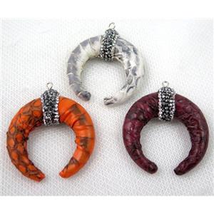 resin horn pendant paved rhinestone, mix color, approx 38-40mm [GMPDA6075]