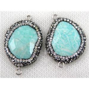 Amazonite connector paved rhinestone, green, faceted freeform, approx 20-30mm [GMPDA6150]