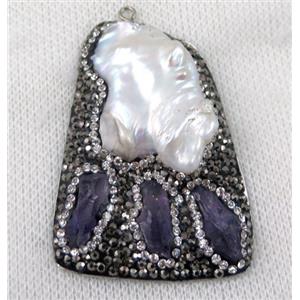 pearl pendant paved rhinestone, amethyst, approx 40-60mm [GMPDA6177]