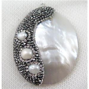 shell pearl pendant paved rhinestone, approx 40-60mm [GMPDA6179]