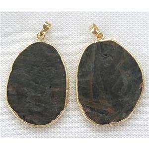 green Fluorite slice pendant, freeform, gold plated, approx 20-50mm [GMPDA6205]
