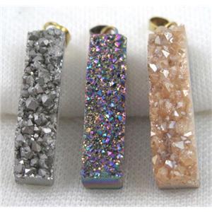 quartz druzy pendant, rectangle, mix color, approx 10-40mm [GMPDA6207]