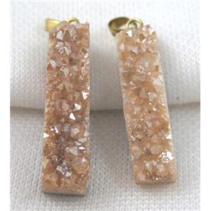 quartz druzy pendant, rectangle, gold champagne, approx 10-40mm [GMPDA6208]